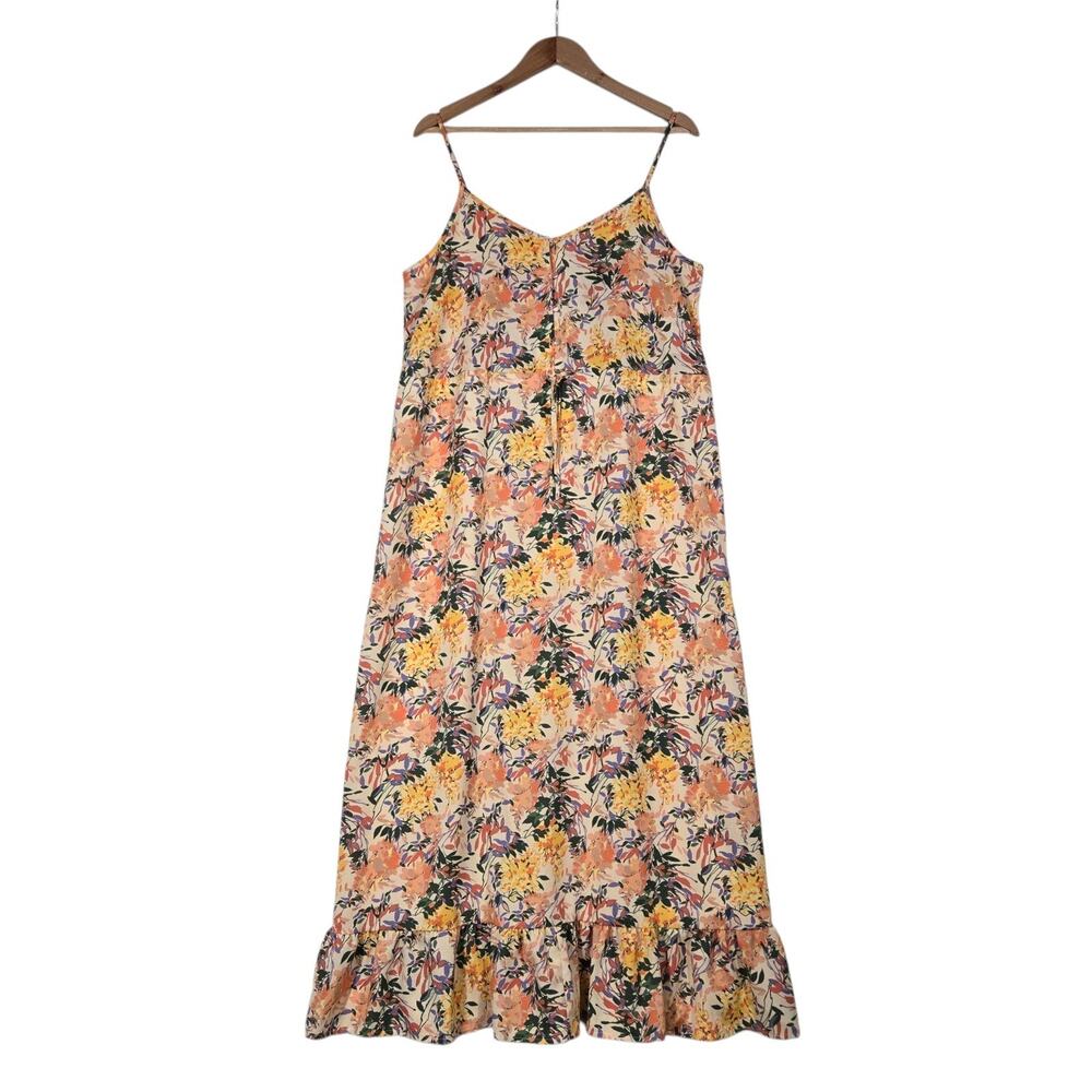 Ophelia Roe Floral Maxi Dress L Smocked Cottagecore Romantic Prairie Sundress
